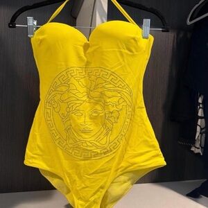 Authentic Yellow One-Piece Versace Swimsuit with Medusa Design